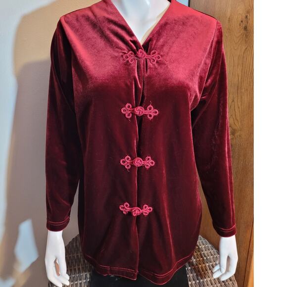 NATORIOUS Red Velvet Jacket Frog & Loop Sz Small  Kitschy Romantic Dopamine - Picture 2 of 10